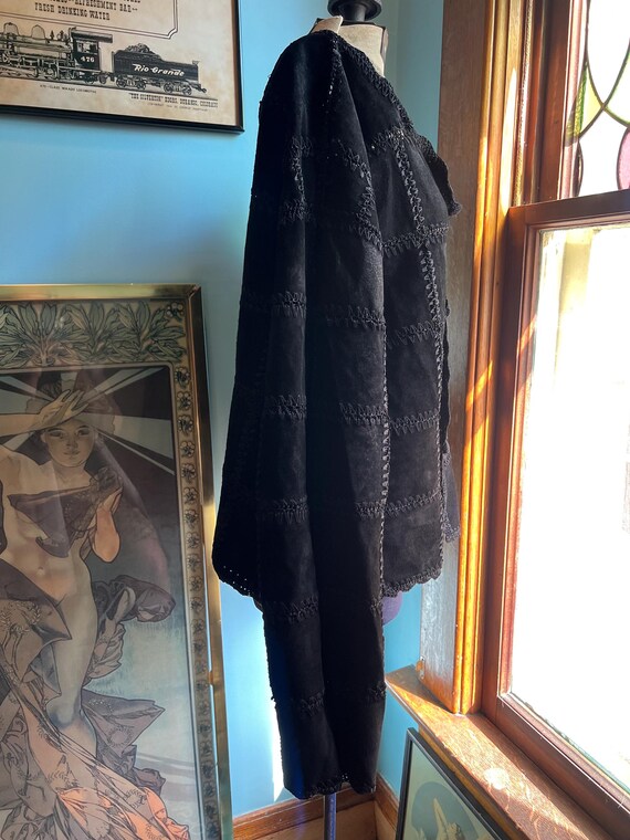 Black Sueded Leather Patchwork Crochet Jacket - image 3