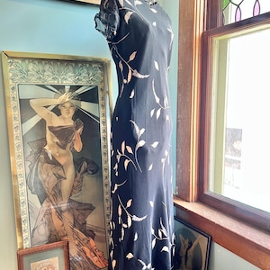 Silk 90s Black and White Floral Dress