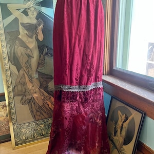 Red Velvet and Mixed Fabric Whimsigoth Maxi Skirt