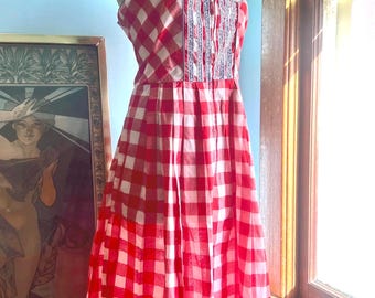 Vintage Red Gingham Pinafore Sun Dress