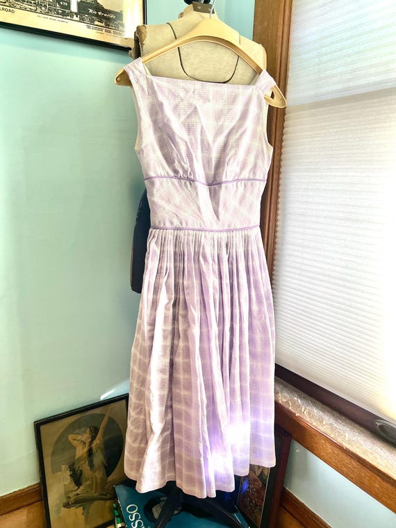 50s Lavender Plaid Dress - image 1