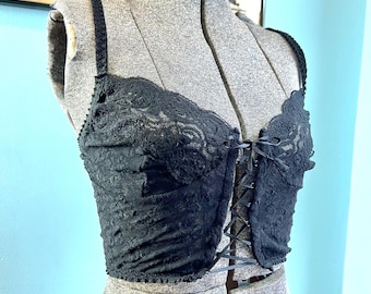 Vintage Black Lace Up Sheer Lace Bralette