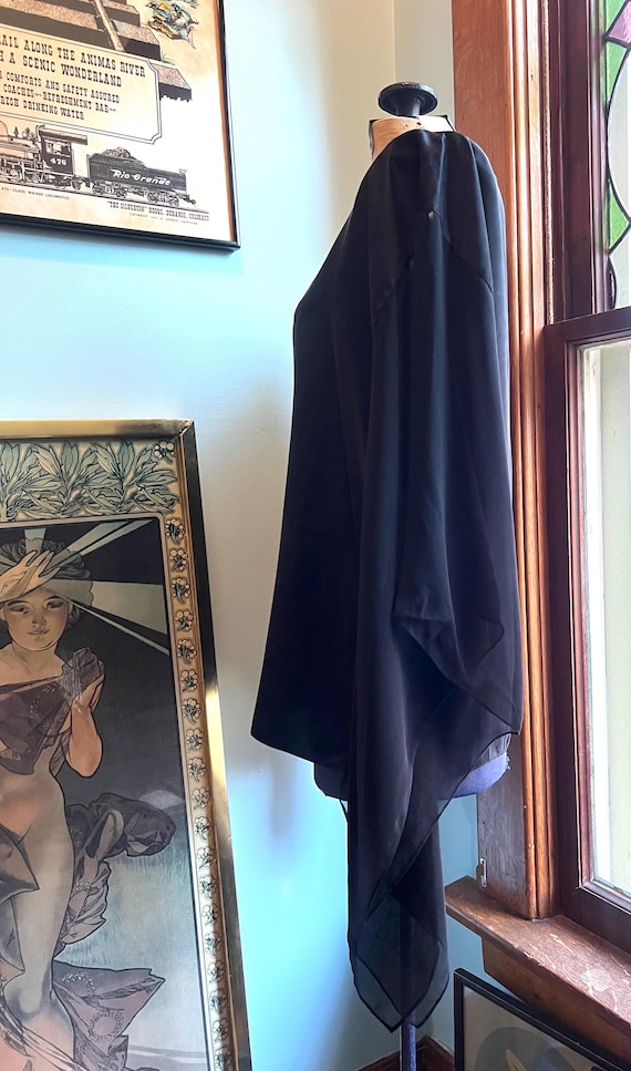 Black Solid Silk and Sheer Mesh Poncho Shawl - image 8