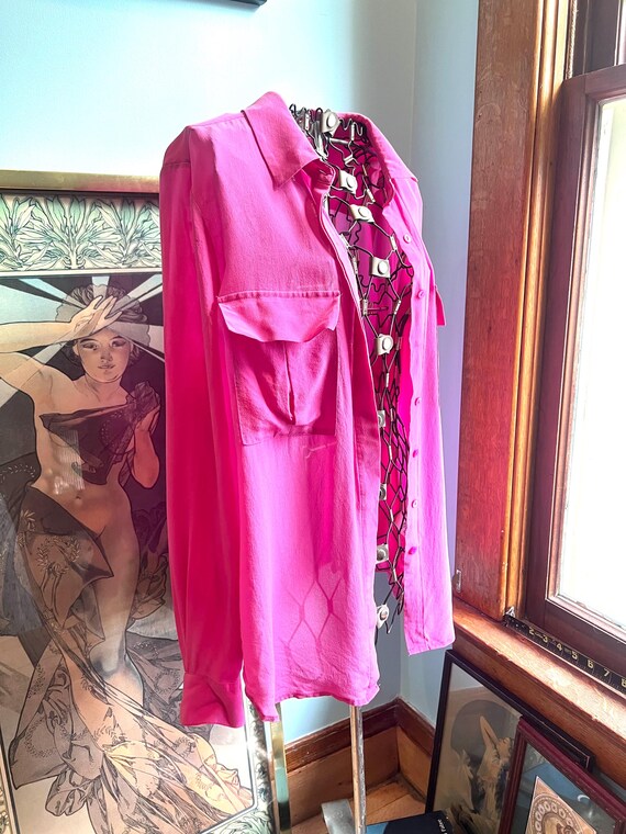 Pink Silk Button Down Shirt - image 2