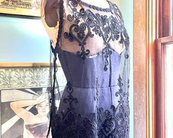 Whimsigoth Sheer Embroidered Black Top for Layering