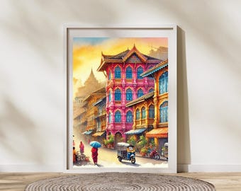 パキスタン建築水彩画：南アジア遺産ギャラリーの壁画