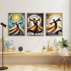 Sufi Whirling Dervish Art Print Set: Rumi Inspired Spiritual Wall Decor (Digital Download