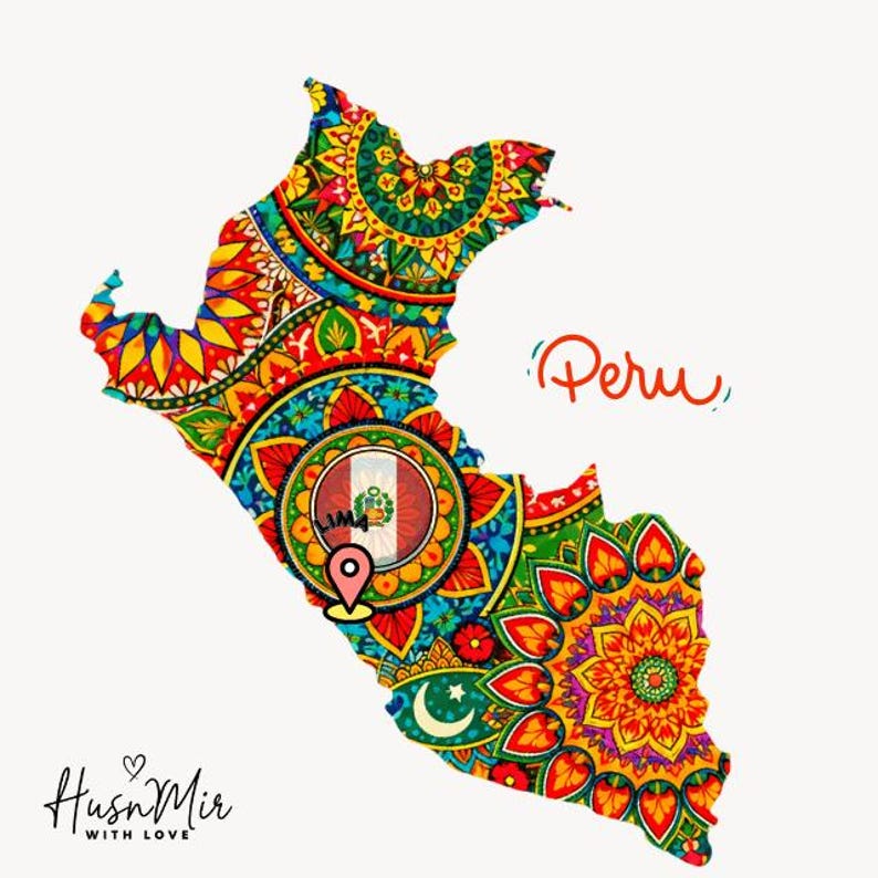 Peru Map Art Print | Pakistani Truck Art, Colorful Folk Design (digital ...