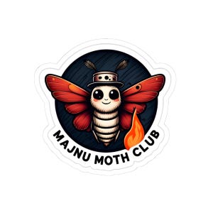 Pegatina de dibujos animados del Club de Polillas Majnu, divertida calcomanía para laptop, arte colorido para álbumes de recortes, decoración original para diario, emblema único para parachoques de auto.