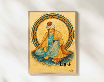 Rumi Mosaic Art Print: Islamisk kalligrafi, sufipoet (digital nedladdning)