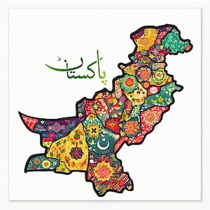 Klassieke matpapieren poster van de kaart van Pakistan met patches en patronen van vrachtwagenkunst
