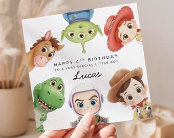 Personalised Toy Story Birthday Card, Custom Birthday Card for Boy, Toy Story Characters Birthday Card, Name & Age Card