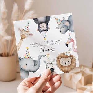 Personalised Children's First Birthday Card, Safari Animals, Zoo Animals, Jungle Birthday