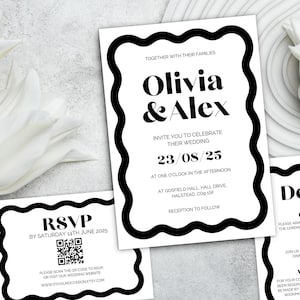 Wavy Wedding Invitation Template, Wave Wedding Invitation, Modern Wedding Invitation, Editable Wedding Invitation, Trendy Invitation, WAVY1