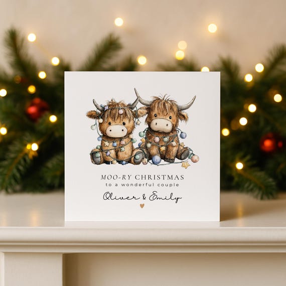 Personalised Christmas Card, Highland Cow Christmas Card, Christmas Pun, Couples Christmas Card, Christmas Card For Couples