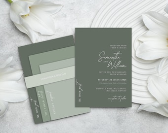 Sage Green Wedding Invitation Template: Modern Minimalist Design (Canva, DIY)