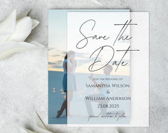 Vellum Save The Date Template: Modern Wedding Stationery (Canva, DIY)