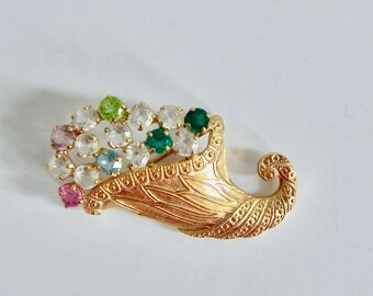 Vintage B David Brooch , Rhinestone Cornucopia Brooch , 50s Rhinestone Pin