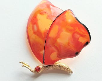 Vintage Mod Enamel Butterfly Moth Pin with Rhinestone HTF
