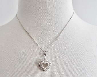 Vintage Sterling Heart Necklace Pendant on Serpentine Chain