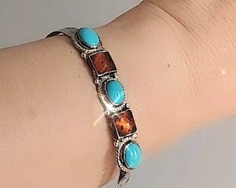 Vintage Sterling Turquoise Bracelet , Running Bear Native American Bracelet