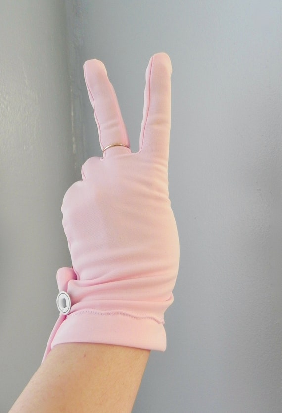 Vintage 50s Pink Gloves, Dead Stock Wrist Length … - image 2