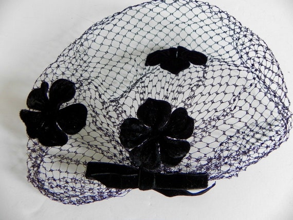 Vintage 50s Birdcage Hat Black Veil Fascinator - image 5