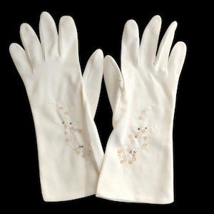 Vintage 50s Gloves Embroidered with Pearls and Rhinestones