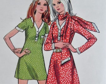 Vintage Mod Pattern Mini Dress 2 Lengths and Scarf Pattern Complete Uncut