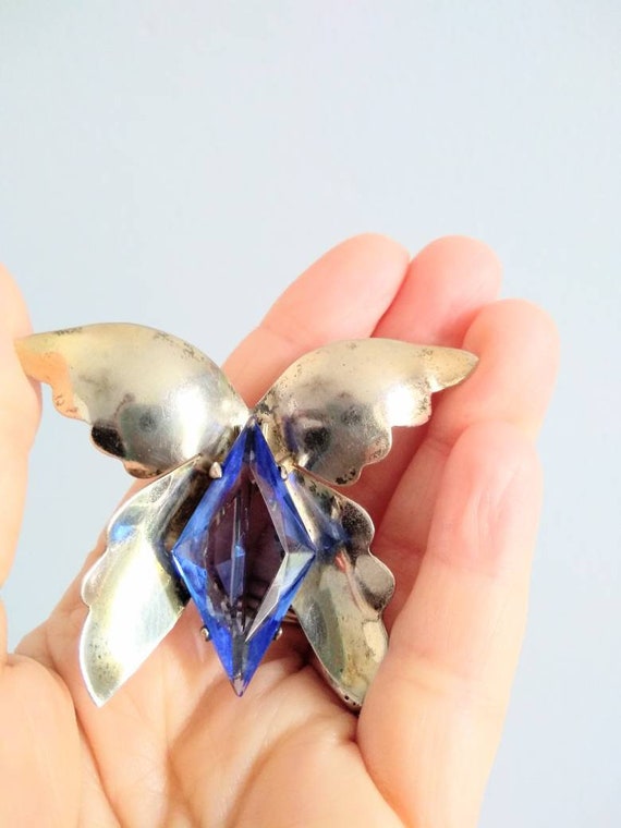 Vintage 40s Butterfly Brooch Huge Sterling Moth B