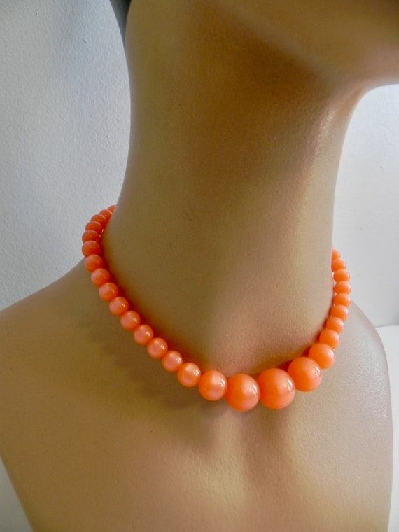 Vintage 50s Orange Bead Necklace  Moon Glow - image 3