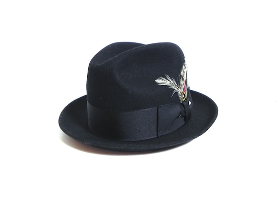Vintage Mens Hat Black Pork Pie Trilby Hat dead s