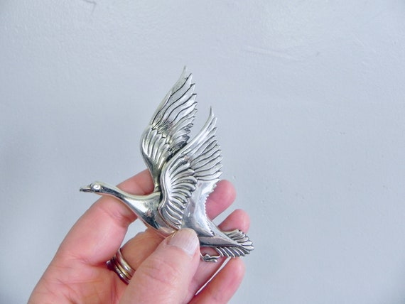 Vintage Coro Sterling Bird Brooch , Huge 40s Stem… - image 1