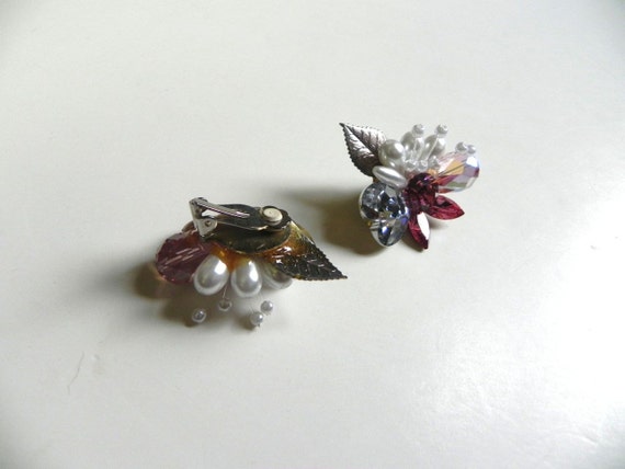Vintage Earrings Pink Rhinestone with Pearl Anten… - image 2