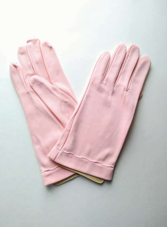 Vintage 50s Pink Gloves, Dead Stock Wrist Length … - image 3