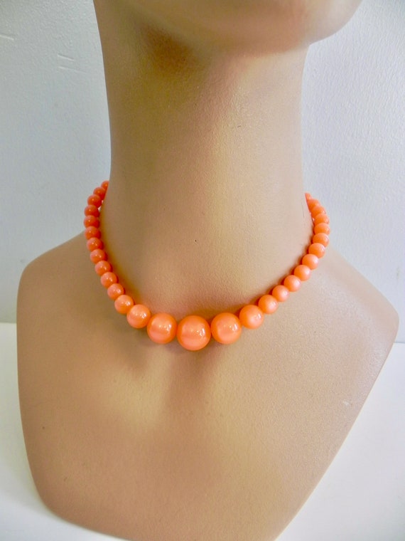 Vintage 50s Orange Bead Necklace  Moon Glow - image 2
