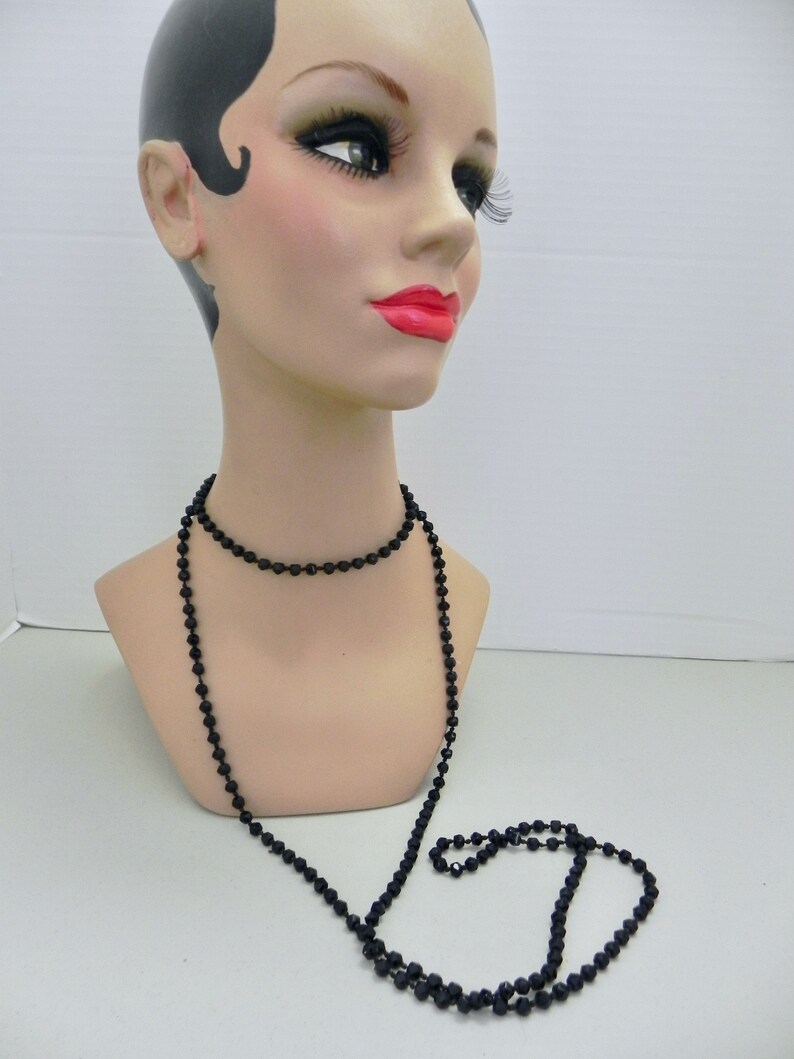 Vintage 1920s Glass French Jet Bead Flapper Necklace 20s Etsy