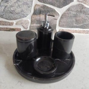 Luxury Marble Bathroom Set 5 Piece Natural Stone Accessory Kit White Beige Grey Travertine Vanity Tray Soap Dispenser Holder  natural set