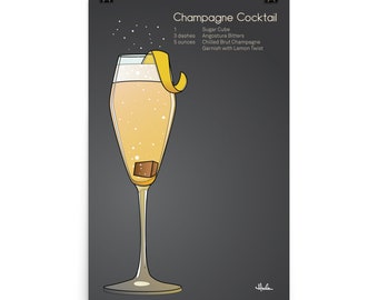 Wall Art: Cocktails, Champagne Cocktail, Adult Beverages, Bartender, Drinks, Recipes, Illustration