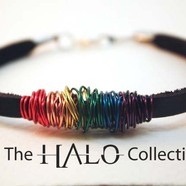 Fury - Leather and Rainbow Wire Bracelet