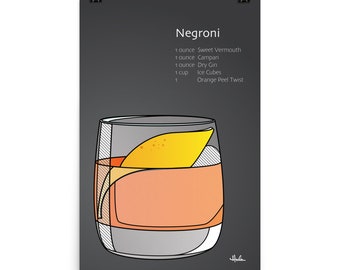 Wall Art: Cocktails, Negroni, Adult Beverages, Bartender, Drinks, Recipes, Illustration