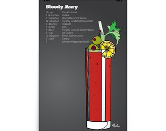 Wall Art: Cocktails, Blood Mary, Adult Beverages, Bartender, Drinks, Brunch, Illustration
