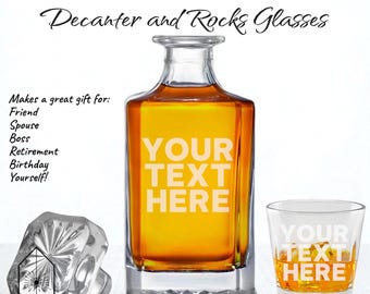 Custom Decanter and Rocks Glasses, Corporate Gift, Barware