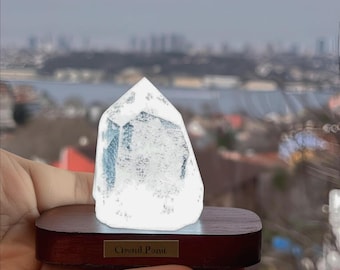 Clear Quartz Crystal Desk & Handcrafted Bedside Lamp- Unique Healing Energy Lighting, Night lamp