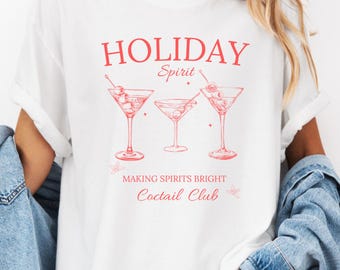 Comfort Colors Christmas Cocktail Club T-Shirt: Vintage Holiday Tee