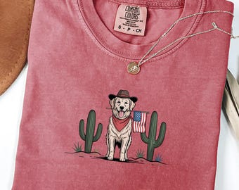Patriotic Dog Tee, Comfort Colors Golden Retriever T-shirt, Dog Lover Shirt, USA Golden Mama Shirt, Memorial Day Shirt