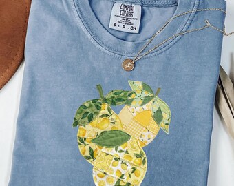 Faux Patchwork Lemon Shirt, Lemon Lime Shirt, Lemon Baby Shower Mama Gift, Amalfi Lemon Theme shirt, Lemon Bridal Shower Gift