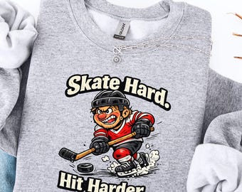Skate Hard Hit Harder Sweatshirt Hockey Crewneck Ice Hockey Lover Gift Retro Sports Graphic Sweatshirt