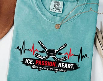 Comfort Colors®Hockey Heartbeat Shirt Ice Hockey Graphic Tee ,Unisex Hockey Passion Design Sport Fan Gift Hockey Apparel