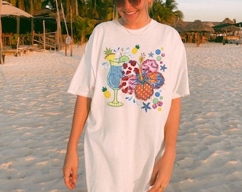 Comfort Colors Coastal Summer Beach Shirt, Summer Flower Shirt,, Beach Top, Summer Vacation Shirt,Coastal Beach Apparel,Summer Party Tee